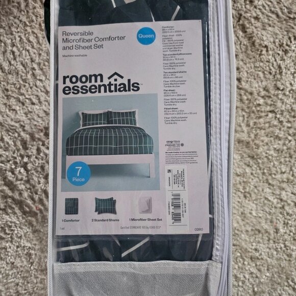 Room Essentials Reversible Comforter & Sheet Set Dark Green 7 Pieces Queen New - Picture 6 of 11